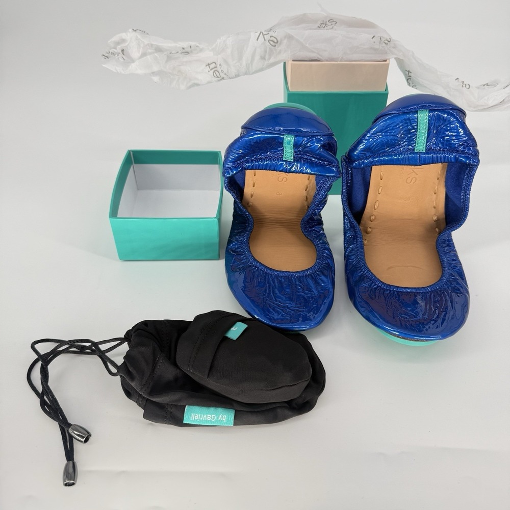 Tieks Sapphire Patent Leather Ballet Flats Metallic Blue Jewel Tone Size 8